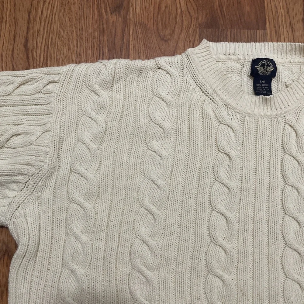 Dockers Sweater Mens Large Cable Knit Fisherman Crew Neck Ivory Vintage 90s